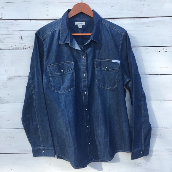 Calvin Klein Tops - Calvin Klein Blue Chambray Button Down Shirt, XXL